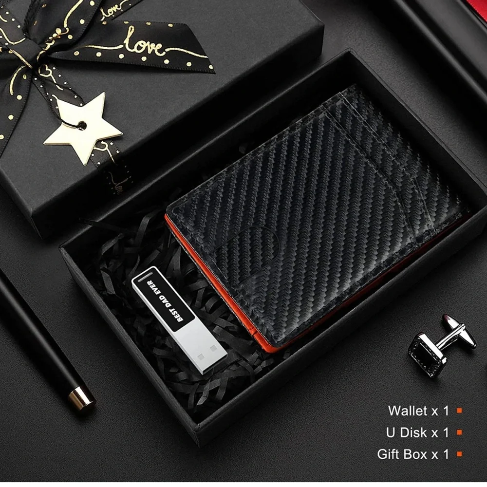 Men’s Bifold Minimalist Wallet 11 Card Capacity with bonus USB Thumb Drive